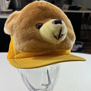 Vintage 80s 3D Plush Teddy Bear Cub SnapBack Hat, One Size Adjustable